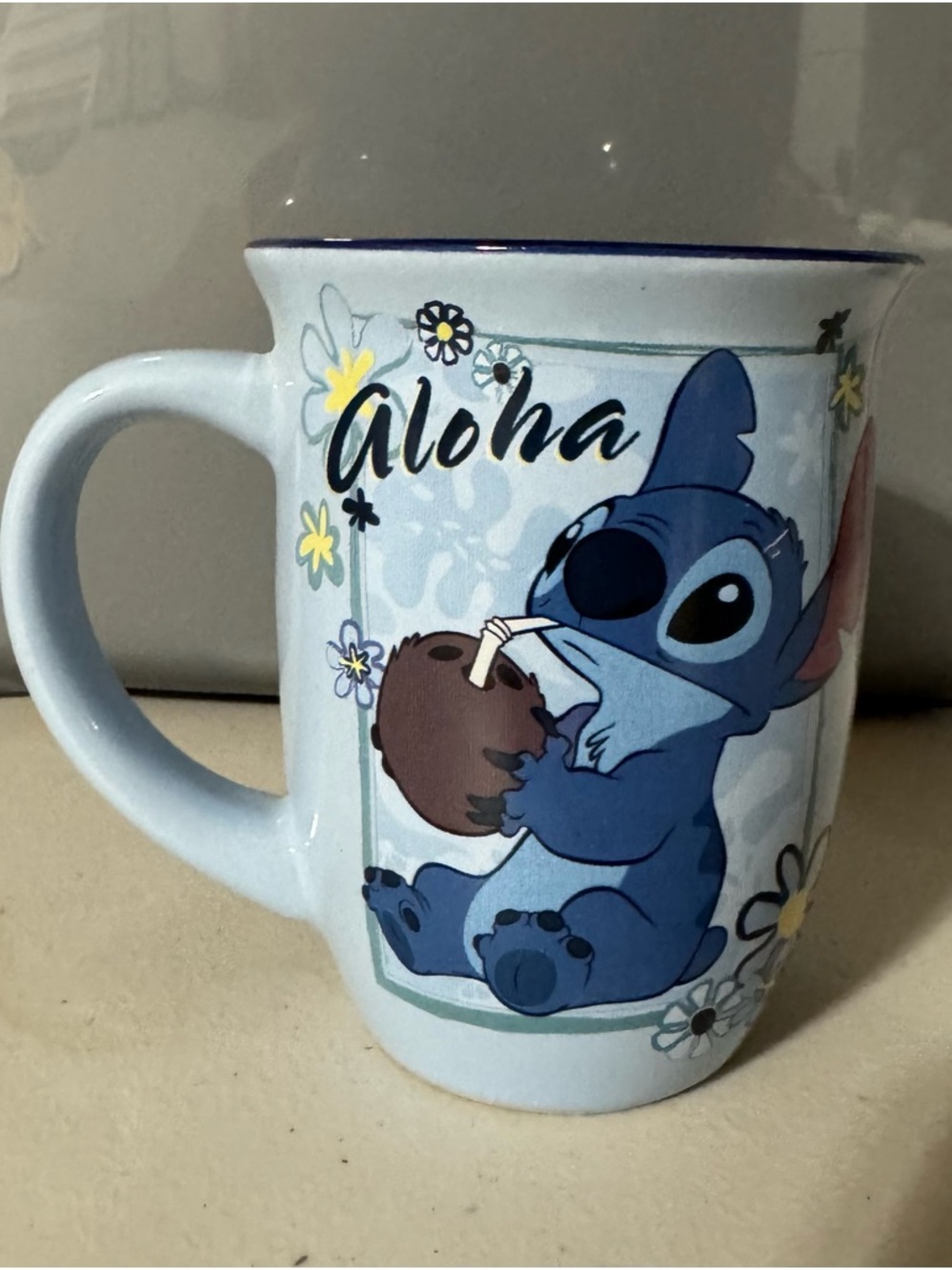 Disney Stitch 'Aloha' Ceramic Mug with Tropical Artwork (double sided)